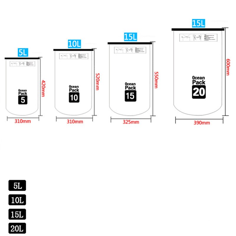 SONGYI 5L/10L/15L/20L kayak da esterno impermeabile canottaggio escursionismo nuoto immersioni spiaggia borse impermeabili