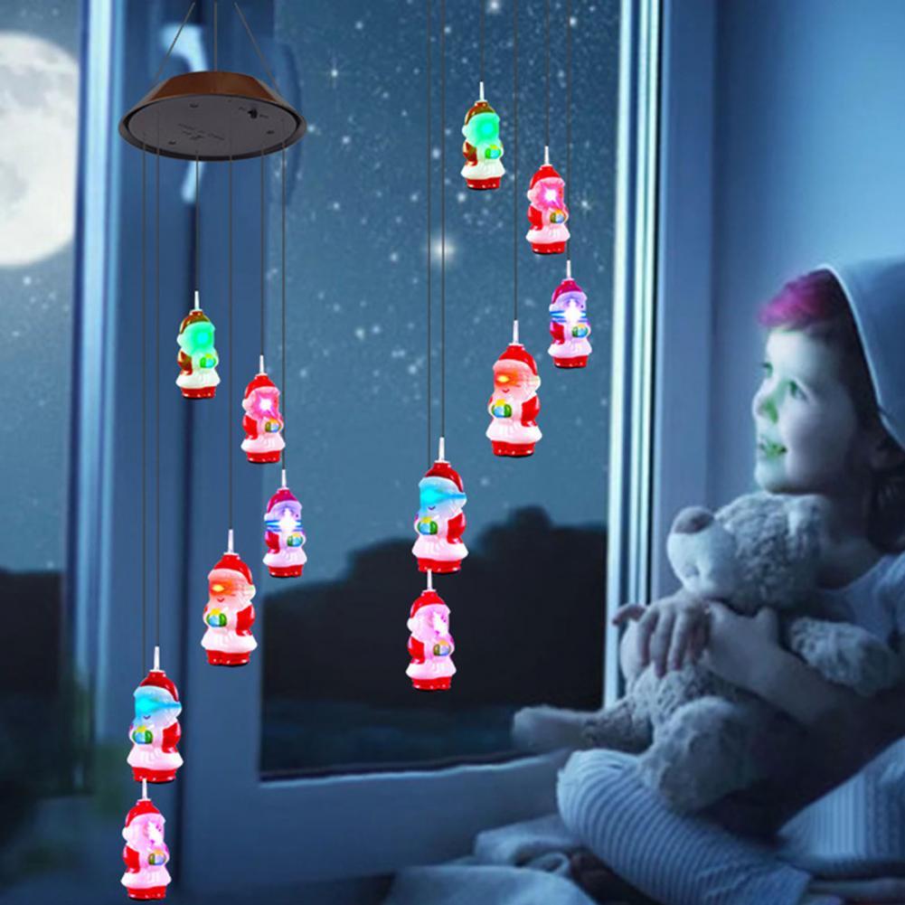 Solar Santa Claus Wind Chime Outdoor Indoor Color Changing LED Solar Powered Wind Chime Light for Home Patio Garden Christmas