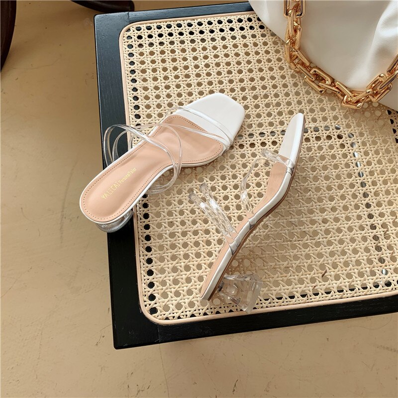 Doorzichtige slangenbezweerde open teen sandalen dames spikes effen hoge hakken slippers vierkante neus gladiator sandalen vrouw