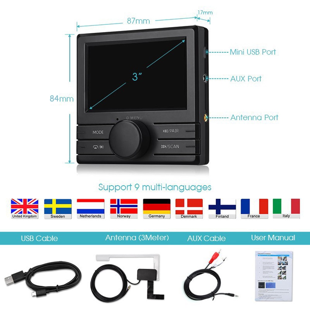 DAB 003 DAB + Box Digital Radio Antenna Tuner FM Transmission 3.0 Inch Display Screen with Bluetooth for Car Radio