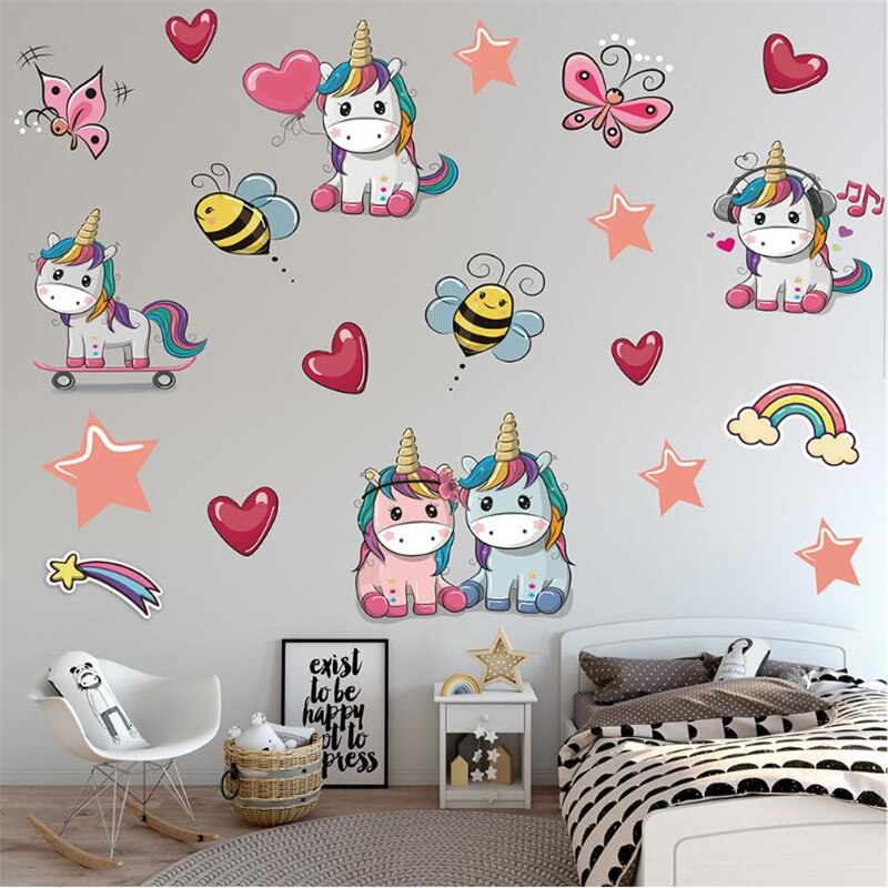 Enhjørning wallsticker kunst vægmaleri soveværelse vægdekoration wallstickers til børneværelser: 10