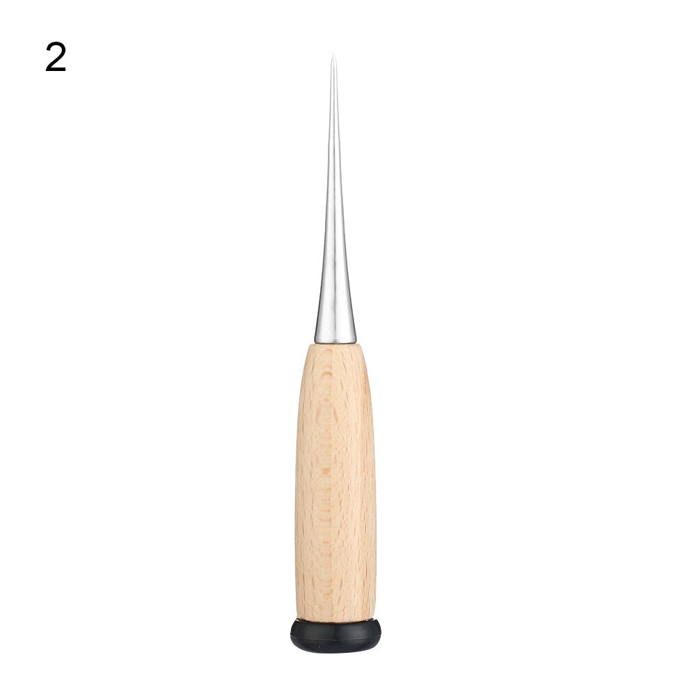 1PC Plastic Wooden Handle Stainless Steel Awl Tool Leather Craft Hole Maker Punching Stitch Needle Taper Sewing Stitching Tools: 2