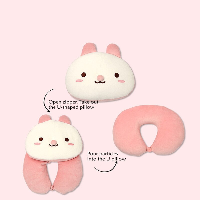 Cartoon U Vorm Auto Nekkussen Memory Foam Transformator Hoofdsteun Ondersteuning Rest Vliegtuig Reizen Kussens Dier Konijn Kikker Varken Beer