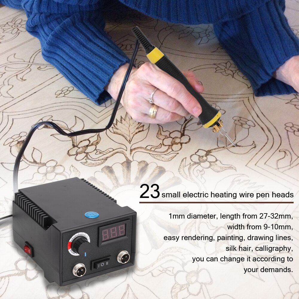 Multifunctionele Digitale Elektrische Kalebas Houten Pyrography Machine Instrument met 2 stuks Pennen 23pcs Verwarming Pen Hoofden
