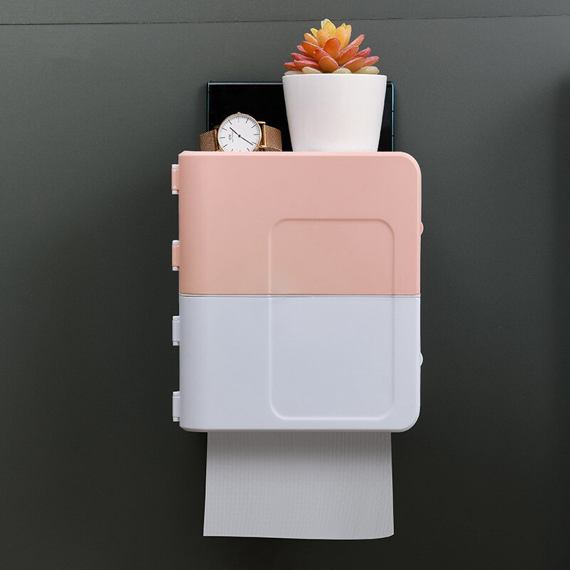 Portable Waterproof Tissue Toilet Paper Holder Plastic Wall Mounted Dispenser Organizer Storage Box Bathroom Accessory: White Powder