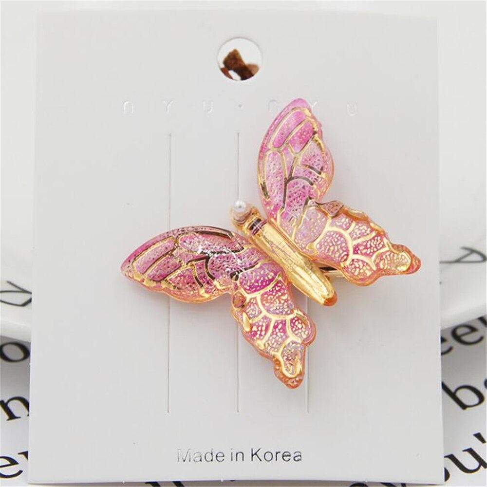 Barrettes pinces à cheveux papillon pour filles, épingles à cheveux en métal acrylique, épingles à cheveux coréennes pour femmes, accessoires: A-Rose Red