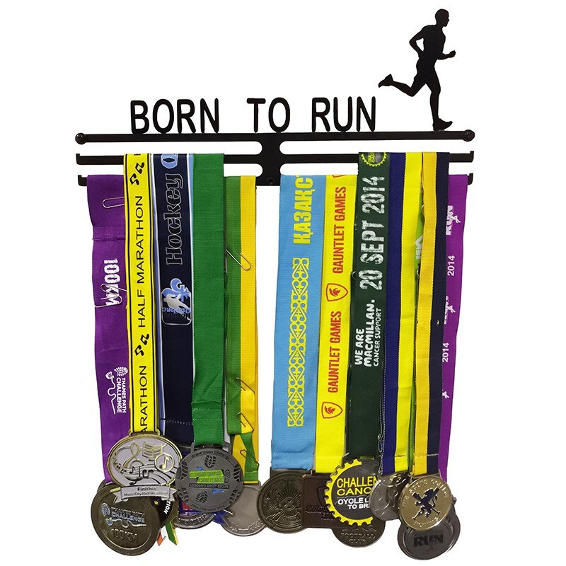 BORN TO RUN Running Black Sports Marathon Display Medal Hanger