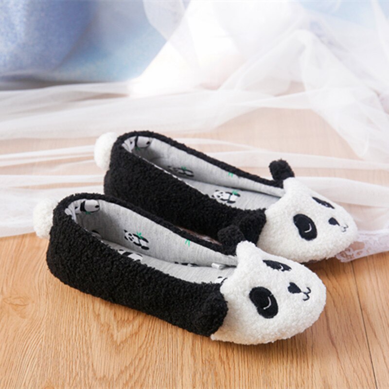 Size 36-42 Women Panda Flats Winter Femmes Cartoon Animation Home Shoes Mujer Soft Bottom Slip On Cotton Zapatos Chaussures Y29