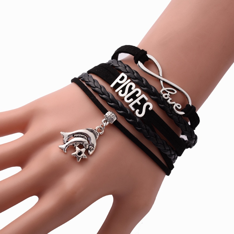 Mænd kvinder 12 stjernebillede stjernetegn fletning reb læder horoskop armbånd fødselsdag smykker