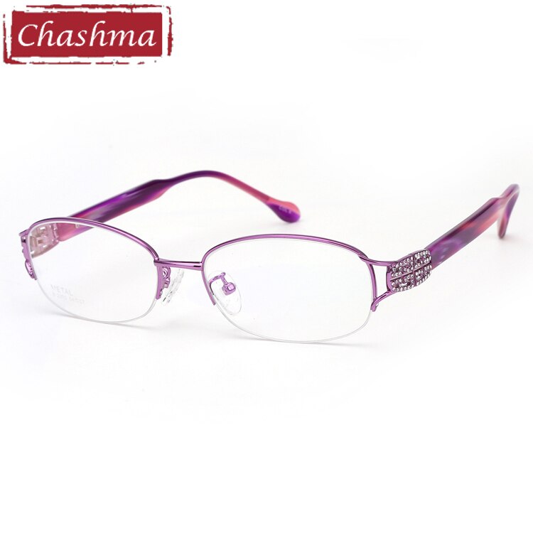Chashma-Gafas ópticas con montura de titanio puro para mujer, Lentes ópticas de , montura de , Gafas ligeras con diamantes de imitación: Purple