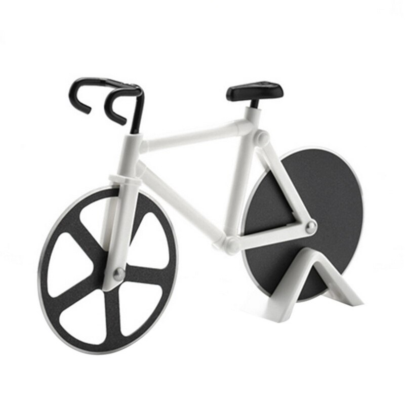 Nowy rodzaj stali nierdzewnej nóż robić pizzy dwukołowy kształt roweru projekt nóż robić pizzy narzędzie robić pizzy wioślarz okrągły nóż robić pizzy nóż robić pizzy: biały