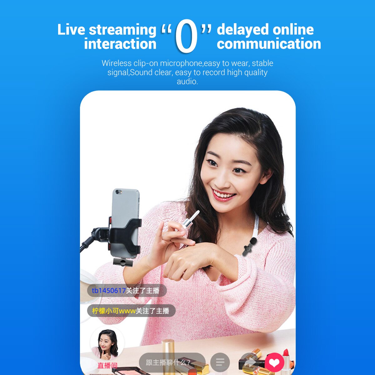 Aibevi Wireless Microphone 2.4GHz Mini Lavalier Mic Noise reduction Interview Mic for iOS for Type-C Smartphone Recording