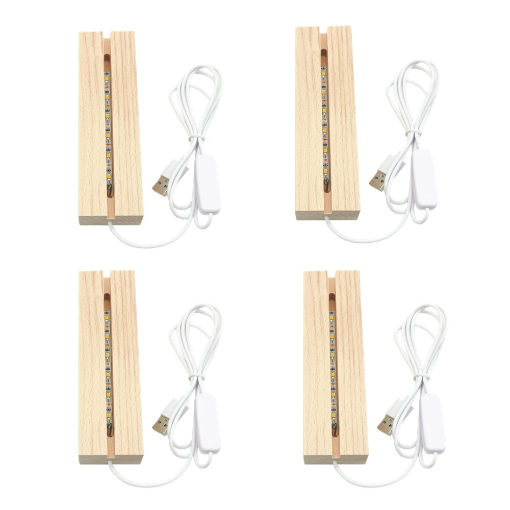 Rechthoek massief beukenhouten LED-basis voor harslamp Acrylglasplaatstandaard Houten lichtdisplaybasis DIY USB-nachtlampjebasis: Bruin