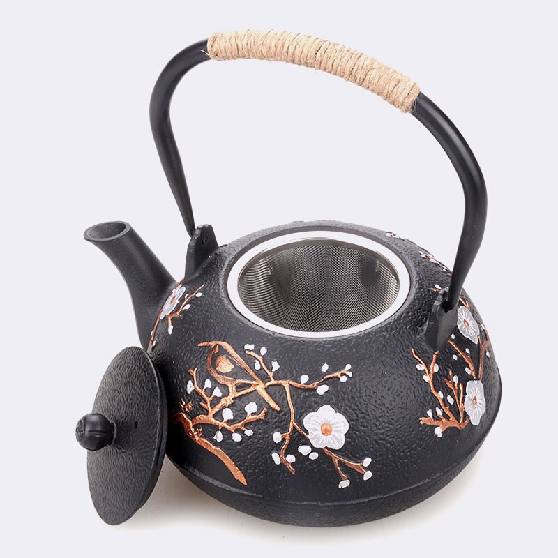 Japansk simpel støbejernskande råjernstekande glad øjenbryn tekande tesæt kedel støbejern blommetekande 1.2l lb61608