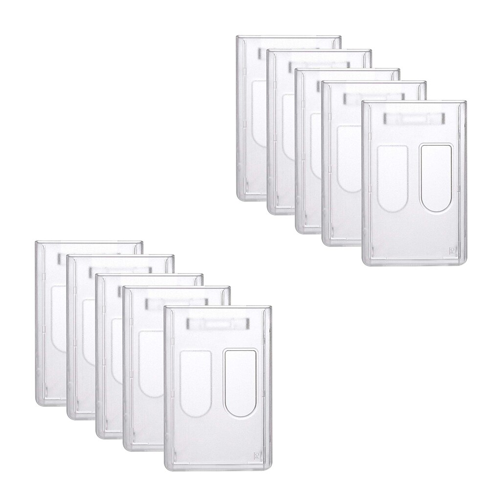 Slim Heavy Duty Frosted Rigid Polycarbonate Plastic ID Badge Holders Vertical / Horizontal Half Card Badge Holder Swipe ID Cards: 10Pack-Vertical