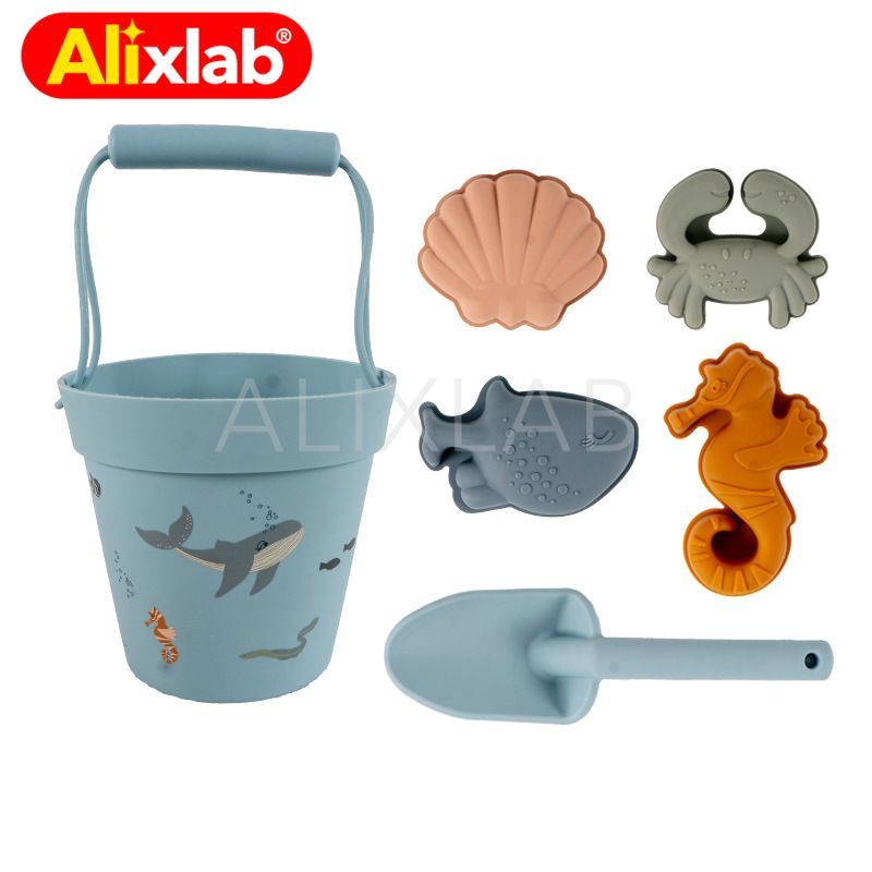 6 stücke Silikon Strand Spielzeug Sommer Sand Playset Kinder Spielzeug Tier Obst Sandkasten Für Kinder Eimer Schaufel Wasserkocher Baby Spielzeug: C034-6PCS-OCEAN