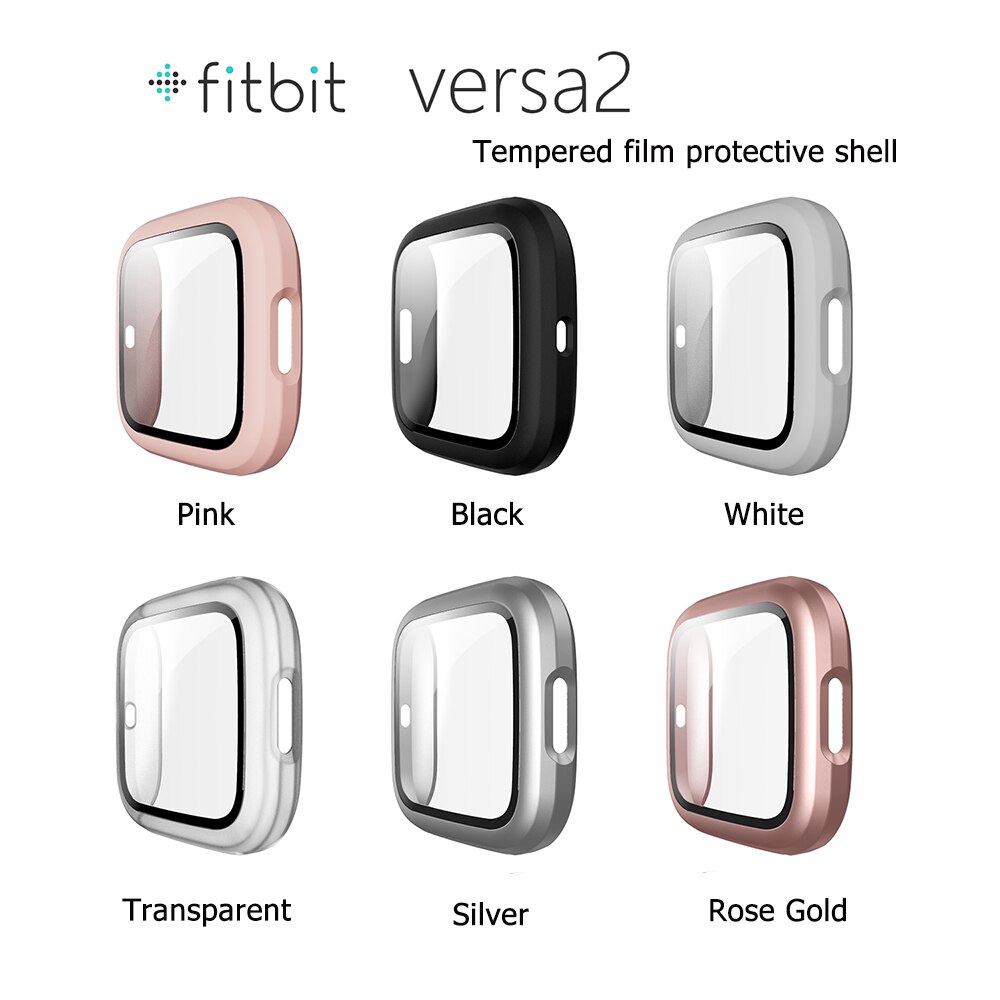 Gehard glasfolie, volledig beschermende pc-hoes voor fitbit versa 2- band, waterdichte horlogebehuizing, schermbeschermer voor fitbit