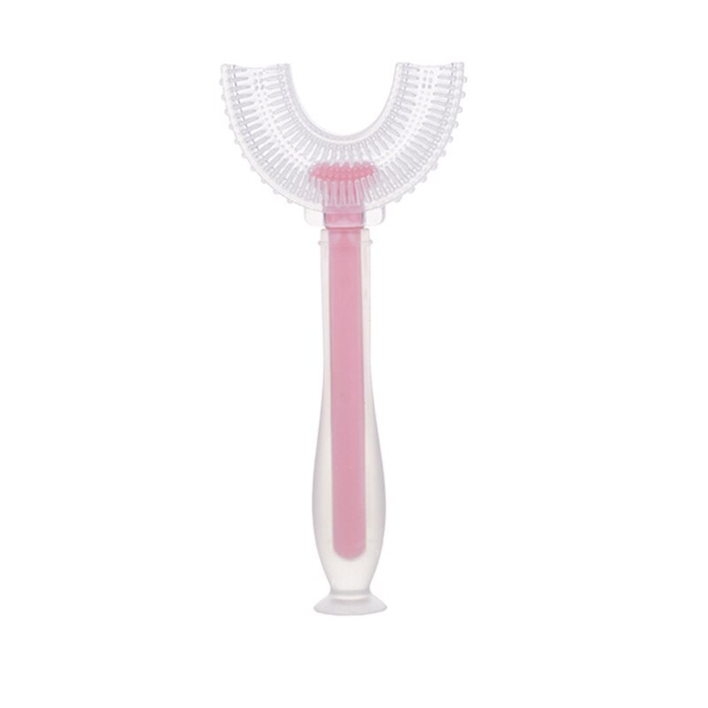 Handheld 360 ° U-Vormige Baby Tandenborstels Siliconen Borstelkop Mond Tandenborstel QX2D: Pink