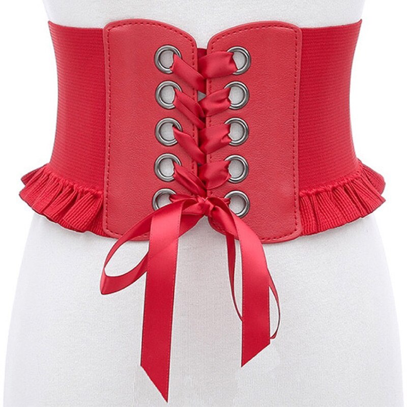 Ceinture Corset large pour femmes, élastique, taille haute, pour robe manteau, rouge