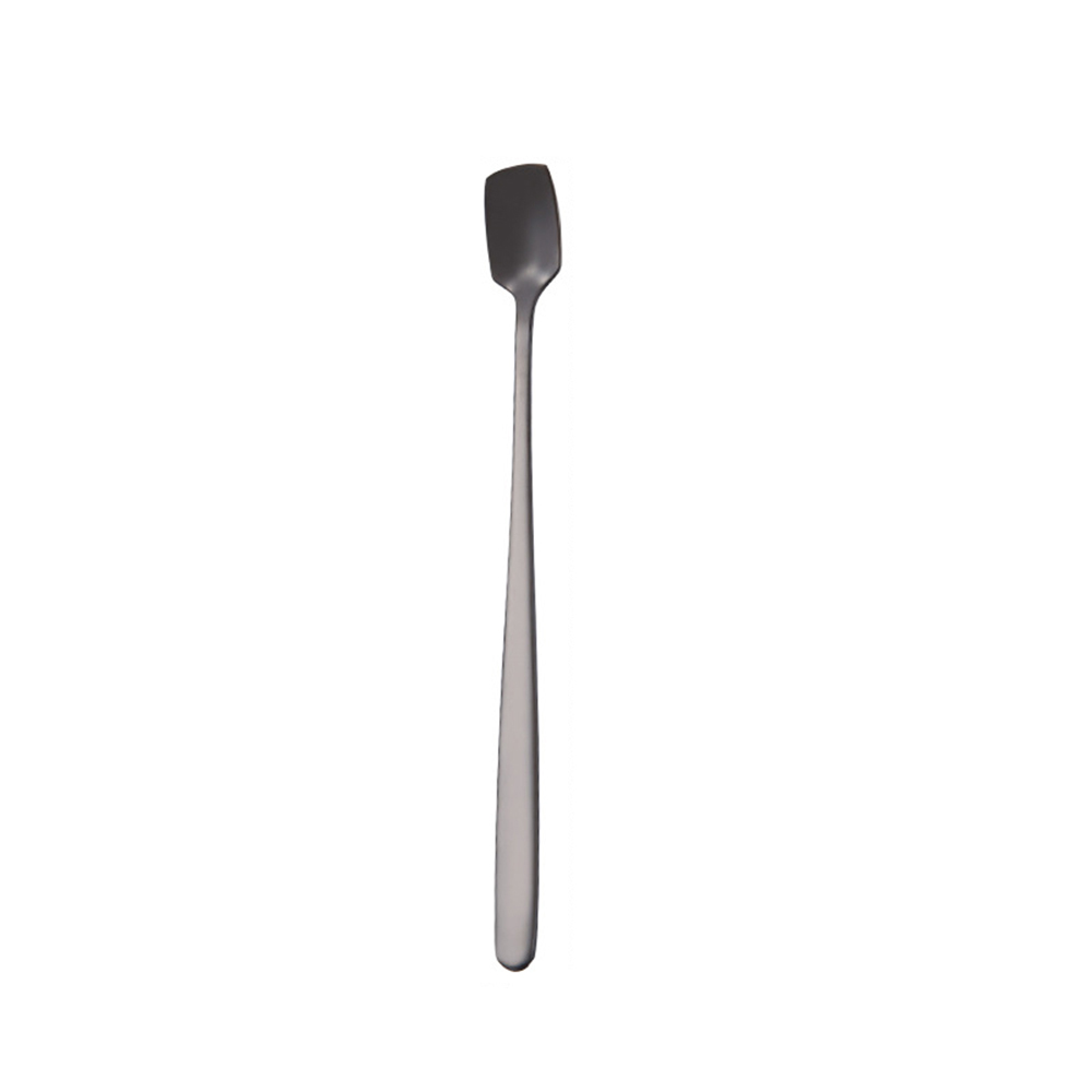 Coffee Spoon Stainless Steel Long Handle Stirring Spoon Black Gold Short Handle Square Head Spoon Kitchen Flatware: 08 17CM