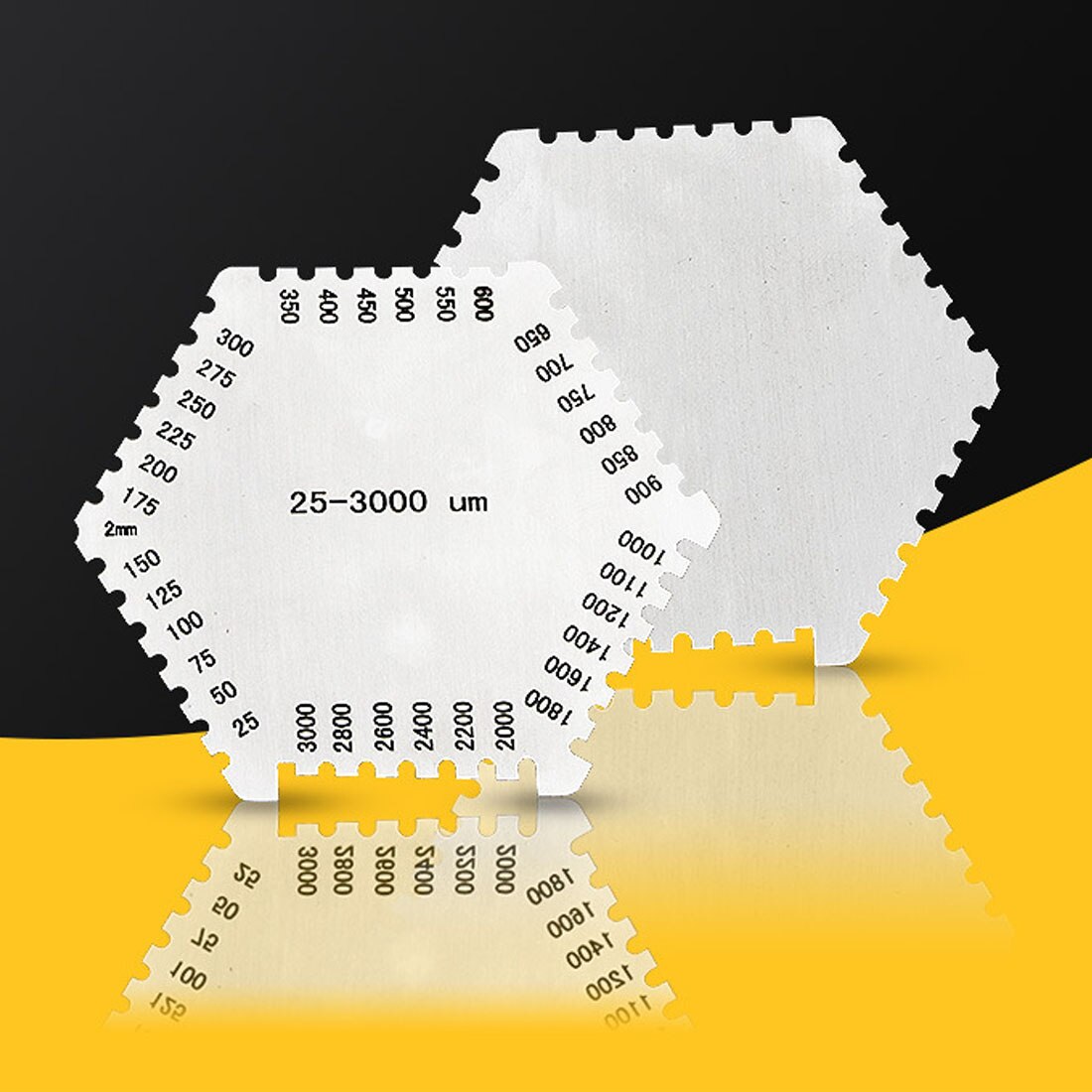 1pc alta precisión hexágono peine de película húmeda medidor de espesor de película húmeda de acero inoxidable 25-3000um/25um