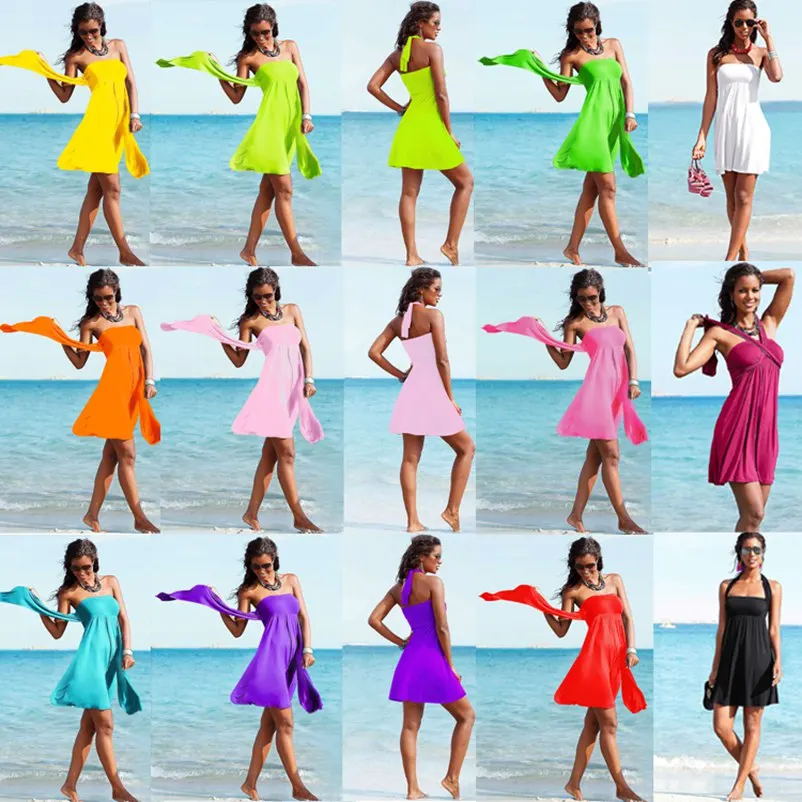 Beach Dress Cover Ups Swimsuit Swimming Sundress Beachwear Wear Pareo Crotch Tunic Woman Girl Bikini Bathing Suit Clothing VB007