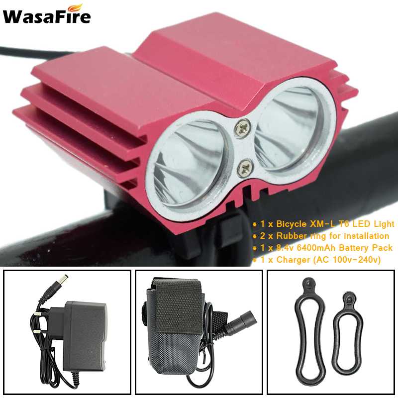5000 Lumens X2 Bike Light T6 LED Mountain Bike Front Light Bicycle Headlight Cycling Head Lamp + 18650 Battery Pack + Charger: Package D