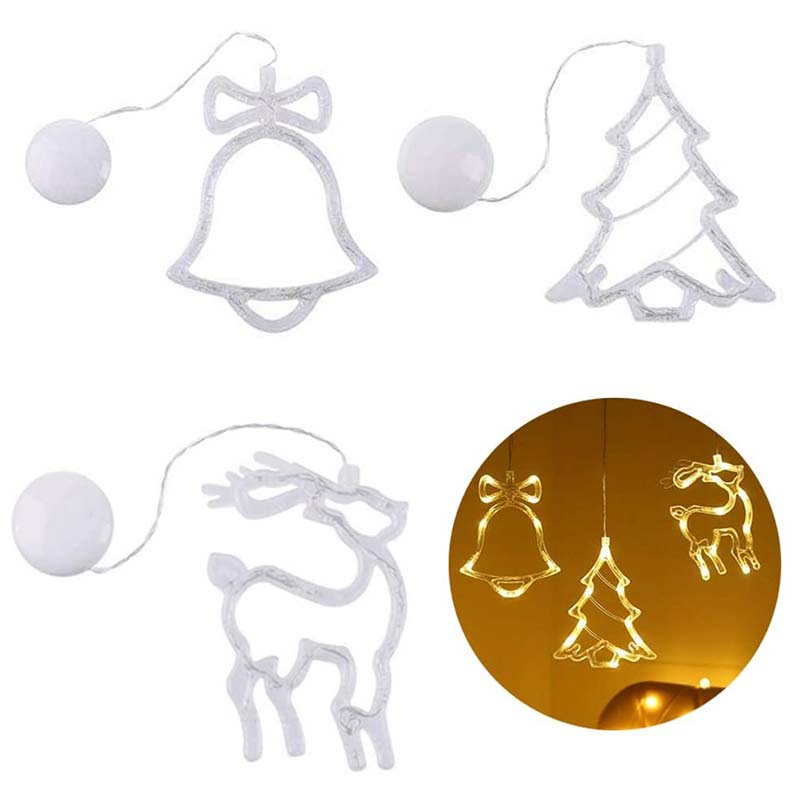 Lampe de nuit de cloche de noël lumières Led blanc lumière chaude batterie puissance père noël cloche Elk flocon de neige pour fenêtre décorative