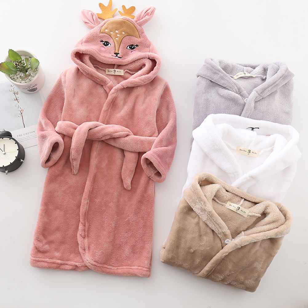 Albornoz con capucha para bebé y niña, bata de baño de dibujos animados de ciervo, Toalla de baño bordada, ropa de invierno para bebé, ropa de dormir