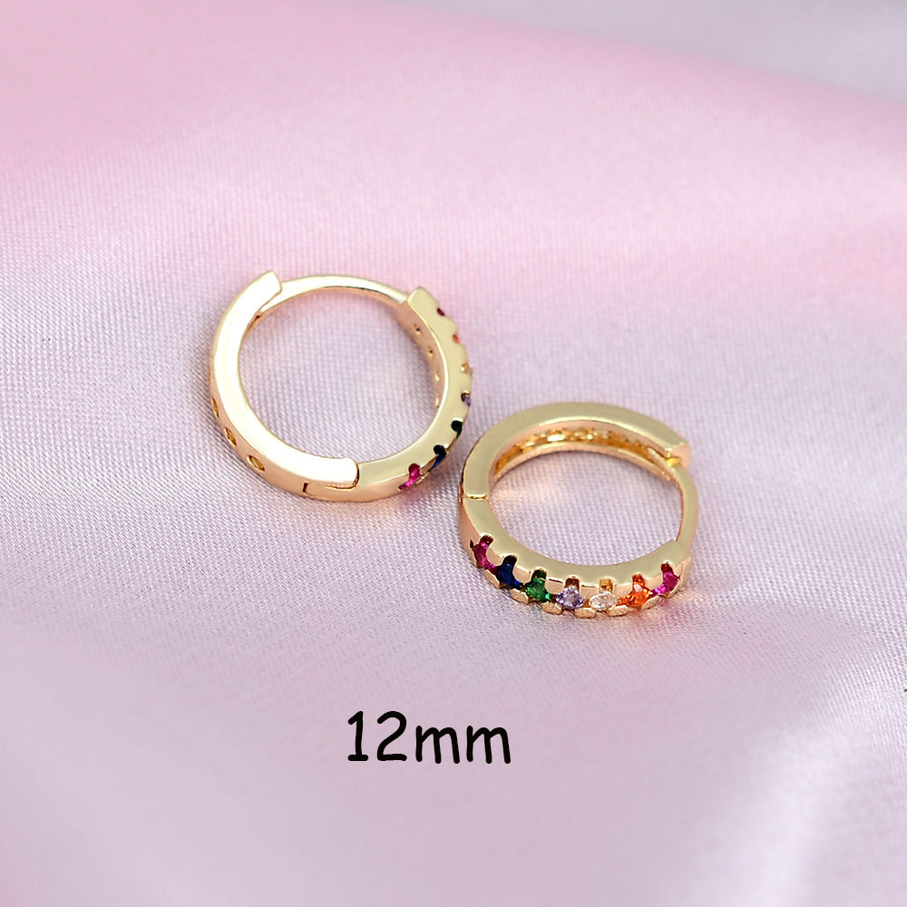Classic Eenvoudige Kleine Regenboog Zirconia Stud Huggies Oorringen Voor Vrouwen Mannen Dikke Ronde Cirkel Earring Piercing: gold-rainbow-12mm