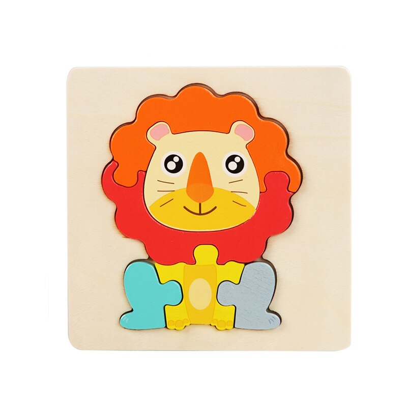 Kids Montessori Houten Speelgoed Cartoon Dier Verkeer 3D Puzzel Blokken Kid Leren Speelgoed Baby Kleurrijke Houten Onderwijs Speelgoed: lion