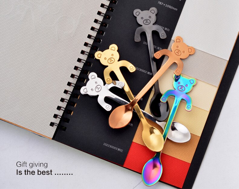 Stainless Steel Cat Bear Coffee Spoons Strring Spoon Long Handle Teaspoon Tea Spoon Dessert Scoop Tableware Gold Cutlery