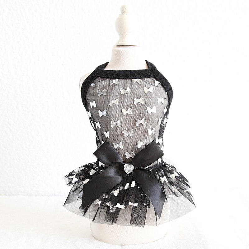 Respirant noir maille chien vêtements York été Bling robes de mariée pour petit Animal de compagnie chiot Animal Chihuahua chat marchandises fournitures: Black Bow / XS