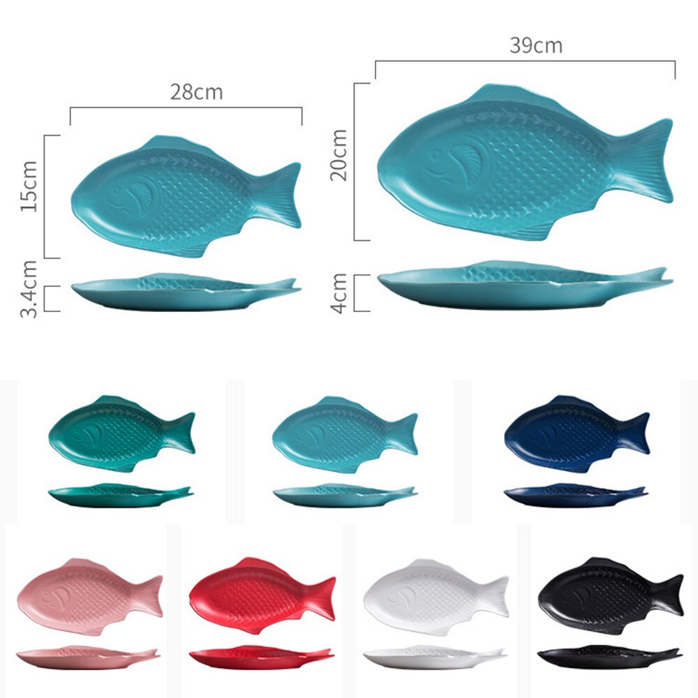 1PC céramique vaisselle créative assiette poisson en forme de plat stockage poisson Pan pour Restaurant maison dîner (11 pouces, rouge)
