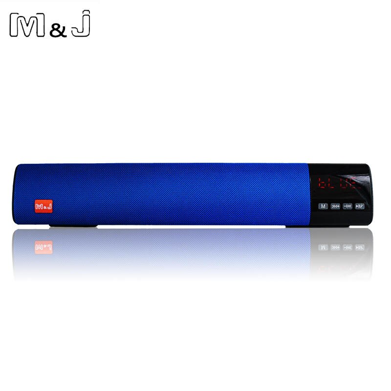 M & J 10W HIFI altavoz inalámbrico portátil con Bluetooth estéreo barra TF USB FM 3D Surround Subwoofer columna para computadora TV teléfono: Azul