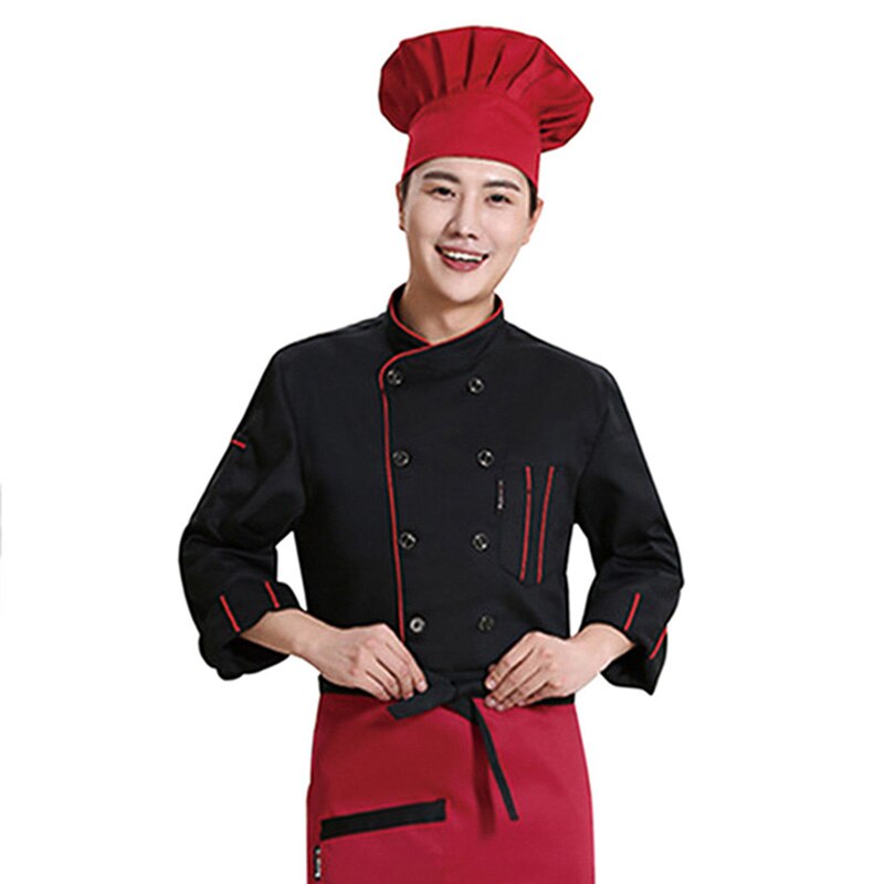 Long Sleeve Chef Clothes Uniform Double Breasted Unisex Cooking Uniforms Breathable Kitchen Restaurant Men Food Service: Black / XL
