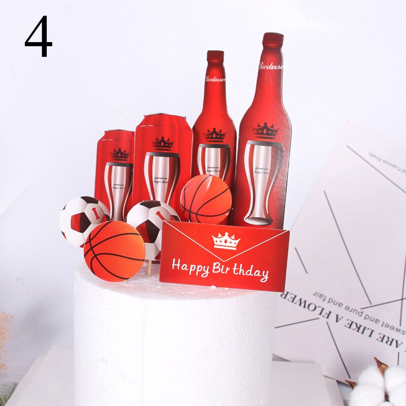 1Set divertido adorno de torta de cerveza Coca Cola impresión 3D botella de cerveza adorno de papel para pasteles para niños hombres decoración para pastel de cumpleaños torta insertar banderas: 4