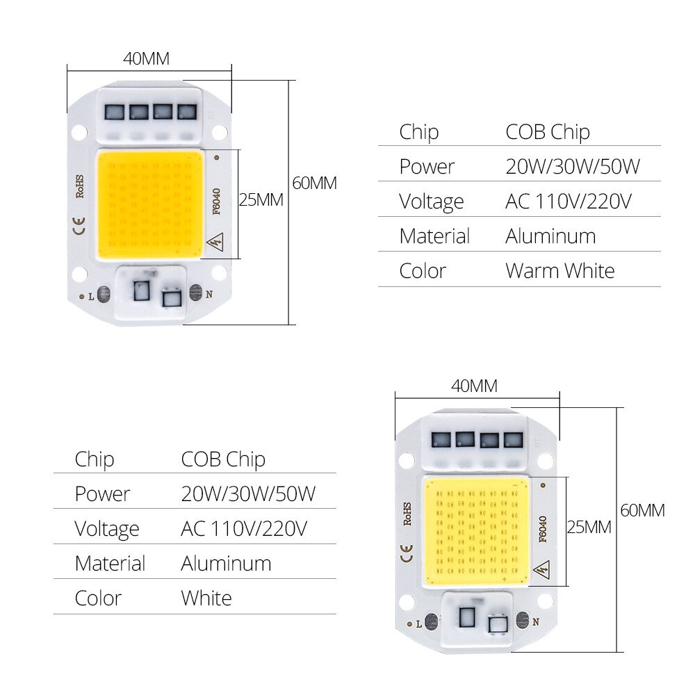 220v 20w 30w 50w cob led chip diode matrix led lampe ingen flikkering ingen behov driver smart ic diy spotlight schijnwerper