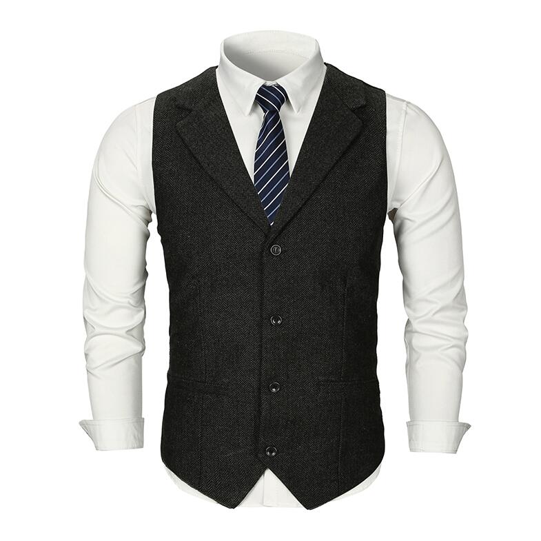Yunclos herrväst i ylle kostym enkelknäppt bröllop brudgum slim fit herrväst väst väst affärsformell väst: Svart / Xl