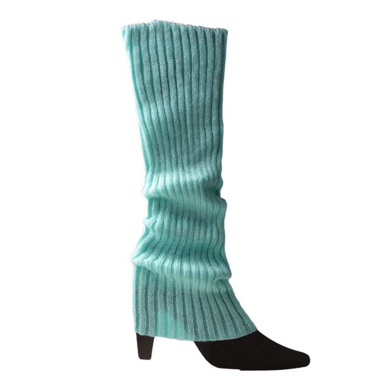 Women 80s Fluorescent Neon Colored Knit Leg Warmers Ribbed Crochet Bright Footless Socks Stockings Halloween Dance Party: Lake Blue