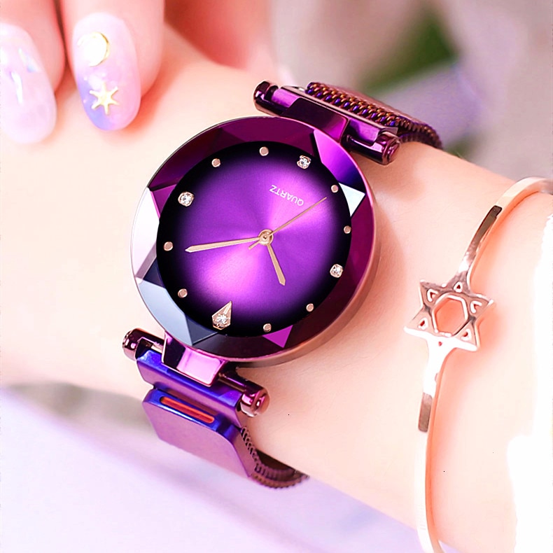 Vrouwen Magneet Gesp Gradiënt Kleur Horloge Luxe Dames Geometrische Oppervlak Quartz Horloge Relogio Feminino