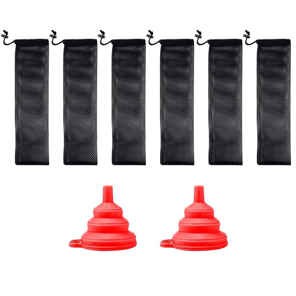 Bolsa de red para comederos de aves, Kits de alimentador de comida para aves salvajes duraderos, bolsa de semillas, bolsa de comida para aves sin fugas, herramienta de suministro de alimentos segura: 6 bag  2 funnel