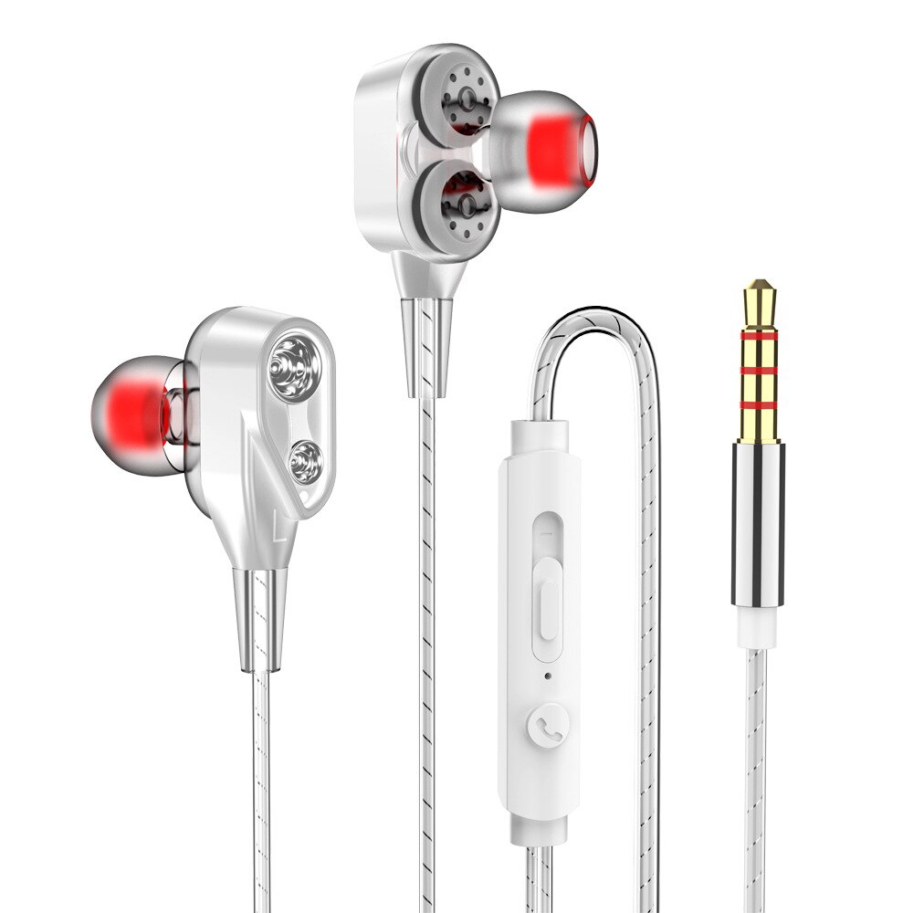 Ptm P12 Quad-core Double Moving Coil In-ear Headphones T22-by-Wire Bass with Wheat Mobile Phone Earplug: White