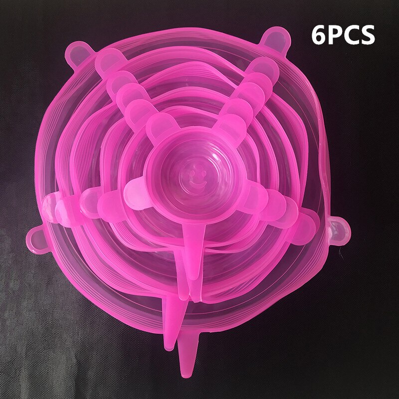 6 pièces/ensemble couvercle en Silicone alimentaire couvercles en Silicone universels, pour ustensiles de cuisine bol réutilisable couvercles extensibles accessoires de cuisine couvercle de bol: 6PcsPink