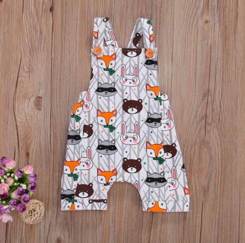 Neugeborenen Baby Jungen Mädchen Overalls Shorts Cartoon Tier Druck Ärmel Taste Overalls Outfits Größe 0-24M