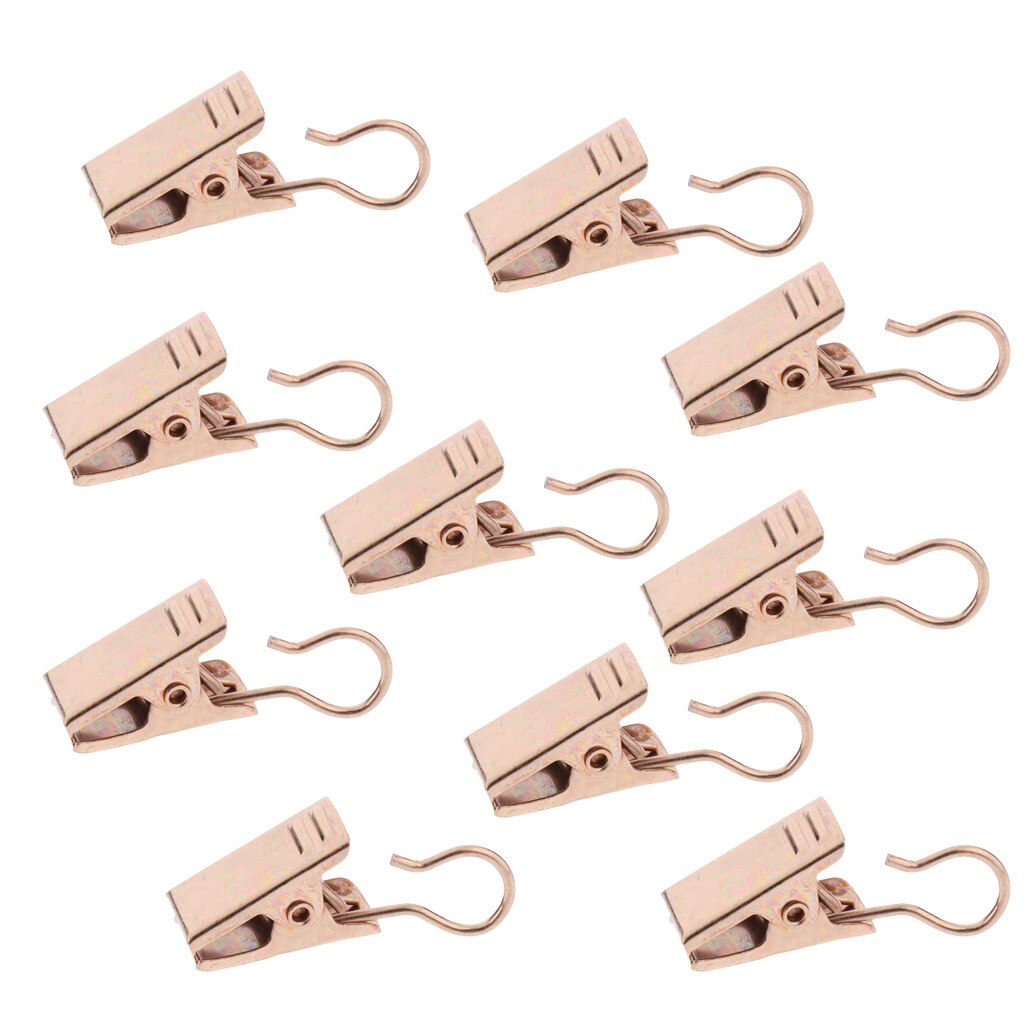 10Pcs Window Curtain Clips with Hook Door Panel Hanger Clamps Panel Carrier Clip: Gold