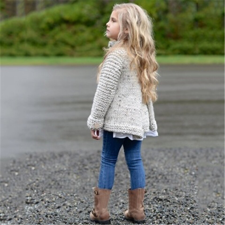 Efterår vinter bomuldstrøje overdele baby børnetøj piger strik cardigan sweater træknap børnetøj kostumer