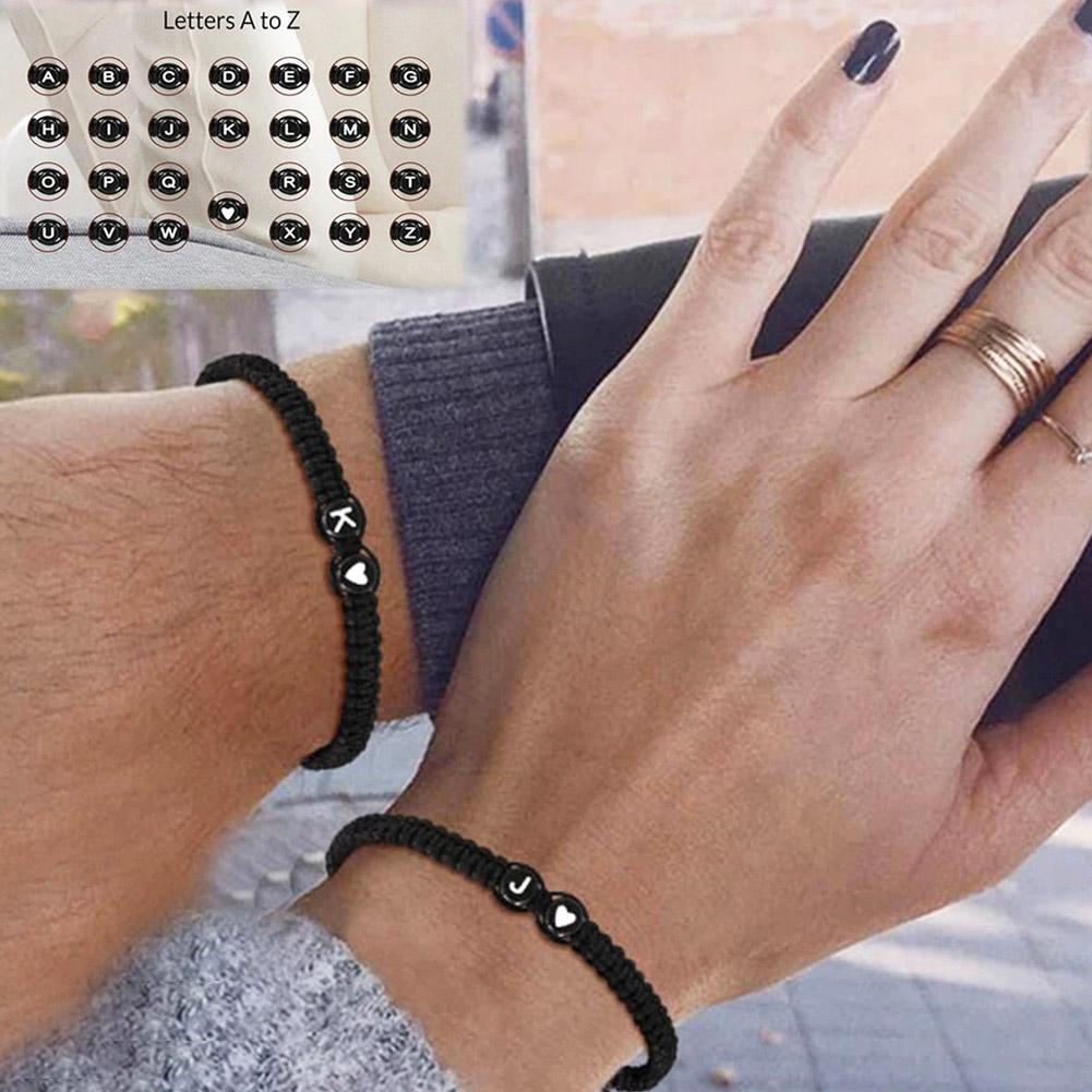 Pulseras de corazón con inicial de 26 letras, pulseras trenzadas con nombre de A-Z ajustables hechas a mano para mujeres y hombres, de joyería de amistad