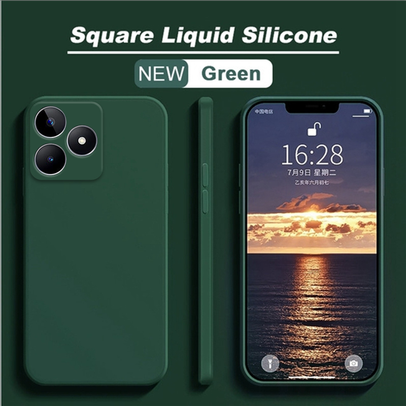 Para Realme C53 funda protectora de goma de silicona líquida funda de teléfono para Realme C53 funda para Realme C53 C55 C35 C51: ABS / Verde negro
