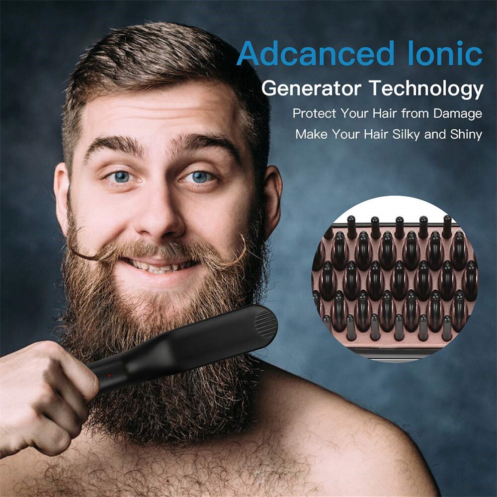 Mannen Baard Stijltang Verwarmd Baard Kam Ionische Haar Rechttrekken Kam Hair Styling Stijltang Borstel Voor Mannen Quick Verwarming